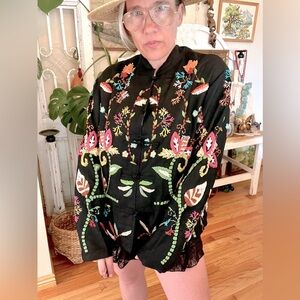 Boho Retro Embroidered Silk Linen anu Blazer Jacket